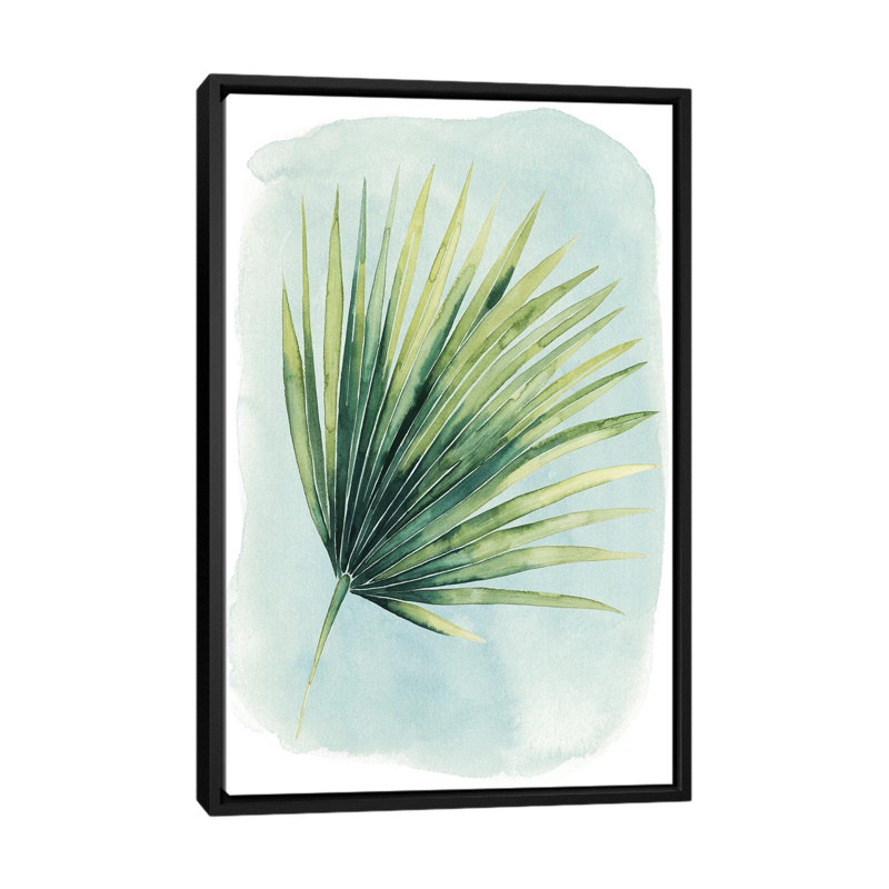 «Paradise Palm Leaves II», impression sur toile, H 26 po x l 18 po x P 1,5 po, Toile encadrée noire, Pas de tapis