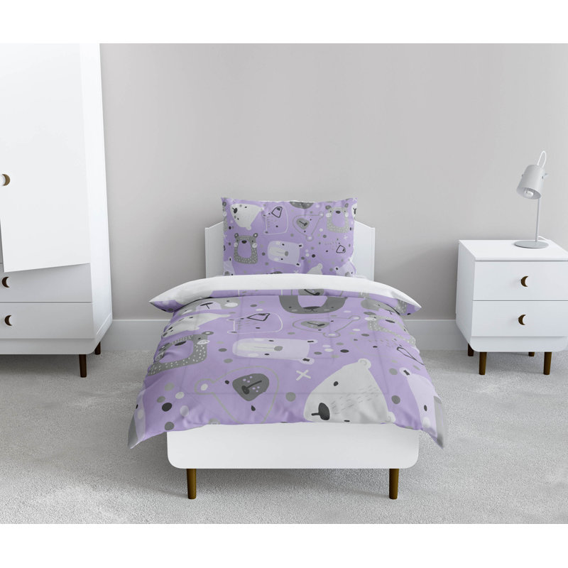 Bear Face Comforter Set, Purple Animal Print