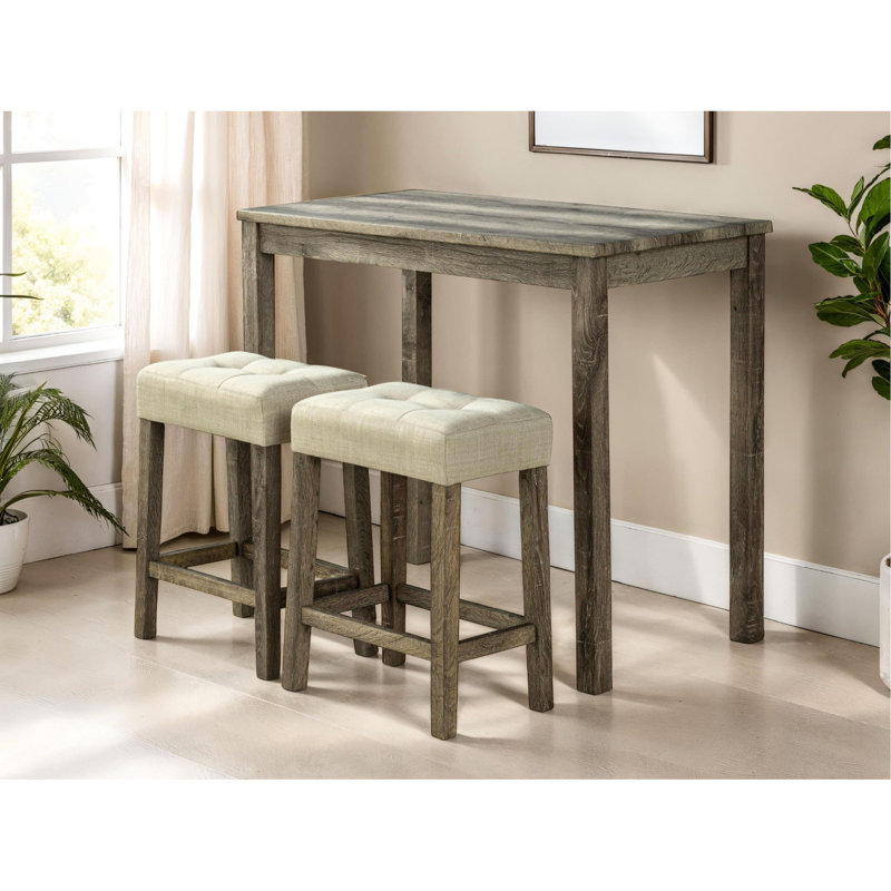Table à manger moderne 3 pièces - Table rectangulaire en bois d'hévéa, 2 tabourets, coussin de siège, siège beige et brun, beige / brun