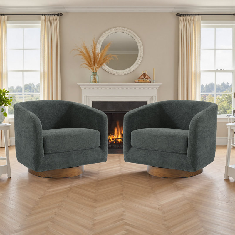 72Cm Wide Swivel Barrel Chair, Gray Chenille