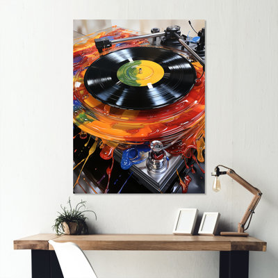 Art mural en métal rétro avec disques vinyle Truntables