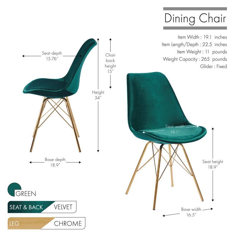 Chaise d'appoint rembourrée en velours Lougenia, Vert