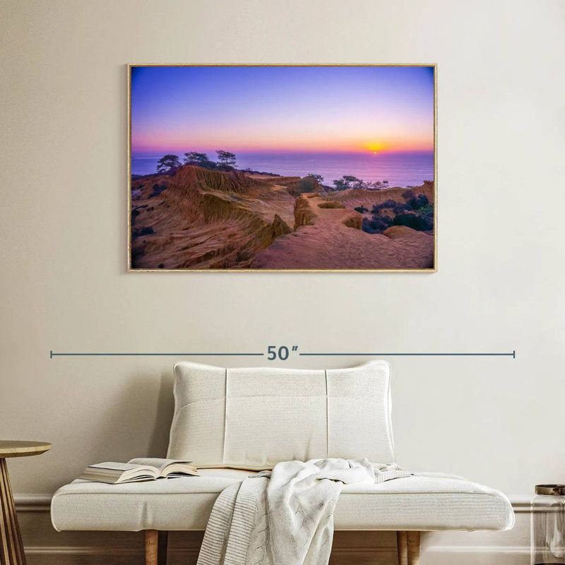 Coucher de soleil Torrey Pines, Cadre flottant en bois naturel, 40 po x 27 po