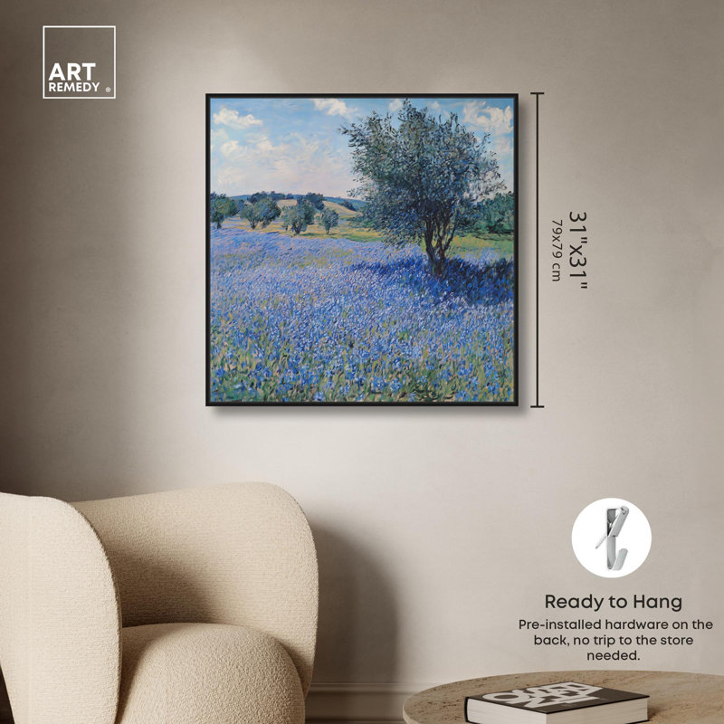 Toile Bluebonnet Meadow II par Art Remedy, H 31 po x l 31 po, Cadre flottant, Noir