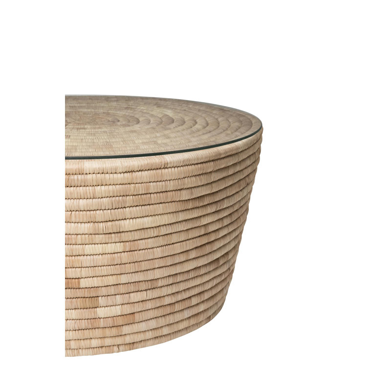 Malawi Woven Reed Coffee Table w/ Glass Top