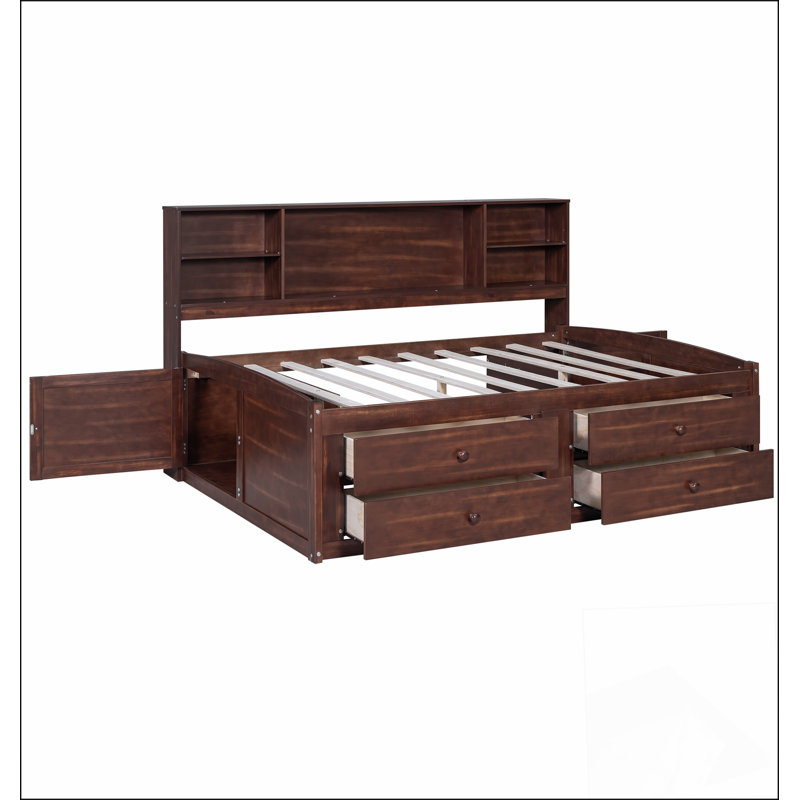 Captain Bed With Built-In Storage Shelves, 4 Drawers And 2 Cabinets