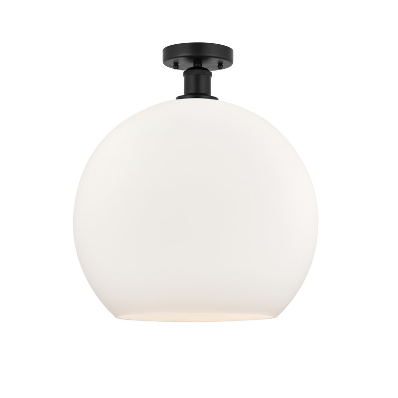 Cindi Glass Semi Flush Mount, Matte Black, Matte White, 18.38" H x 13.75" W x 13.75" D
