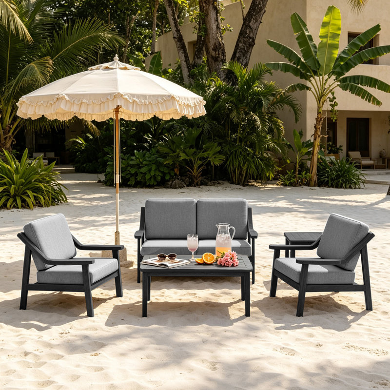Ensemble de conversation d'extérieur 5 pièces Marlo, parfait pour recevoir avec les tables incluses, Gris, Noir