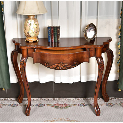 Traditional Antique-Style Entryway Table with Intricate Woodcarvings