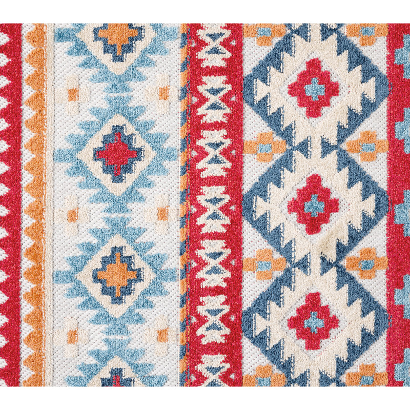 TOWN & COUNTRY EVERYDAY Dahlia Southwestern Stripe Outdoor Rug Red/Multi, Rectangle 3'11" x 5'2"
