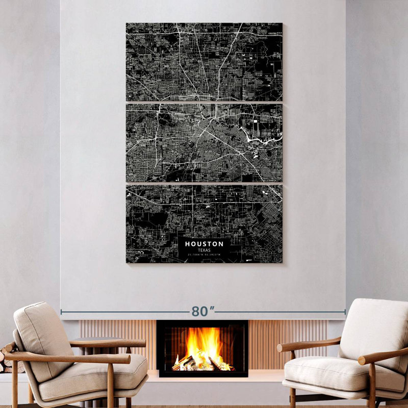 Aliaz Black Houston Texas Map, 74" H x 48" W