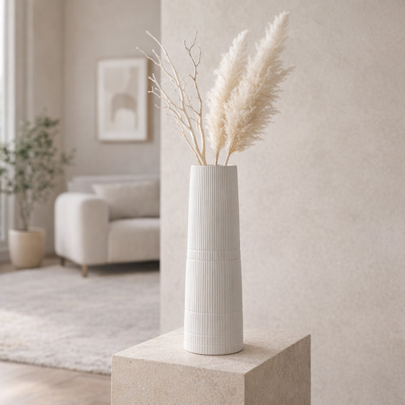 Modern neutral ceramic vase Rachael, Blanc, H 18 po x l 6 po x P 6 po