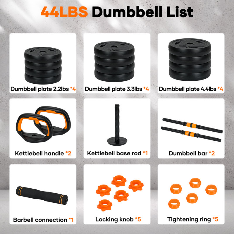 Ensemble d'haltères réglables de 20 kg, ensemble 4 en 1 avec connecteur, utilisable comme barre d'haltères, kettlebell, support pour pompes, disque de poids, idéal pour les exercices de conditionnement physique à domicile. Convient aux hommes et aux femmes.