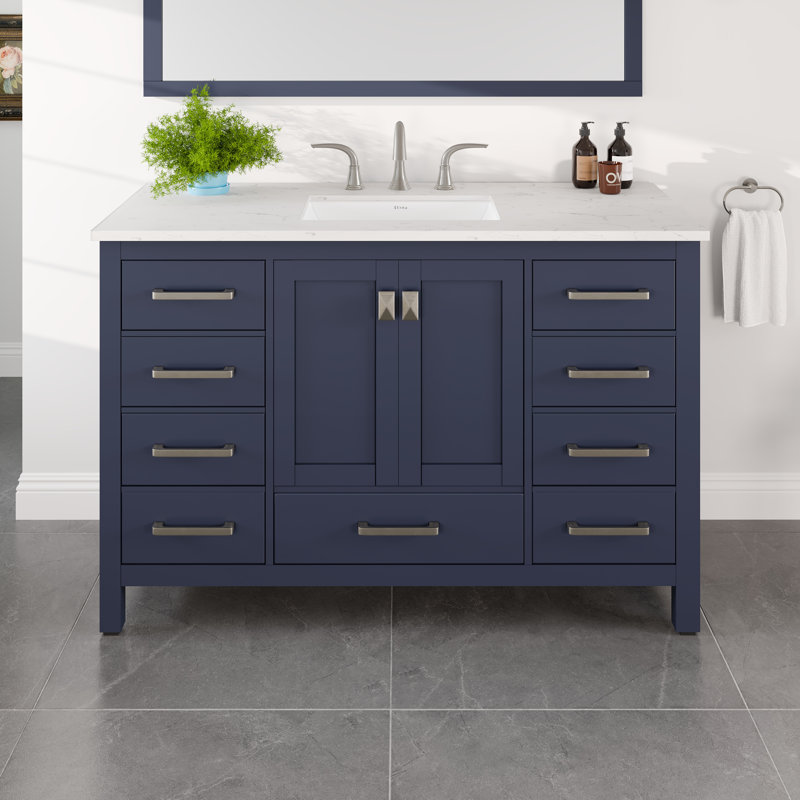 Minnich 48 In. Blue Single Sink Bath Vanity With Carrara Quartz Top And Undermount Porcelain Sink