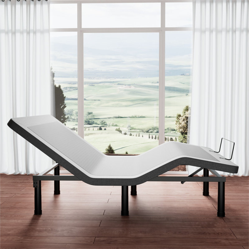 Geloff Upholstered Adjustable Bed with Wireless Remote - Zero Gravity, Anti-Snore & Memory Presets - Electric Head/Foot Incline, Height Adjustable