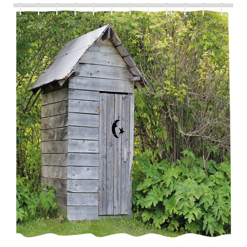 Ensemble de rideau de douche Outhouse + crochets, H 70 po x l 69 po
