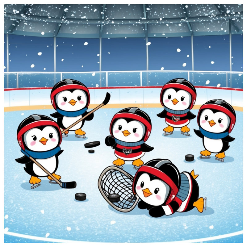 Coussins décoratifs pingouins jouant au hockey, 26 x 26 pouces