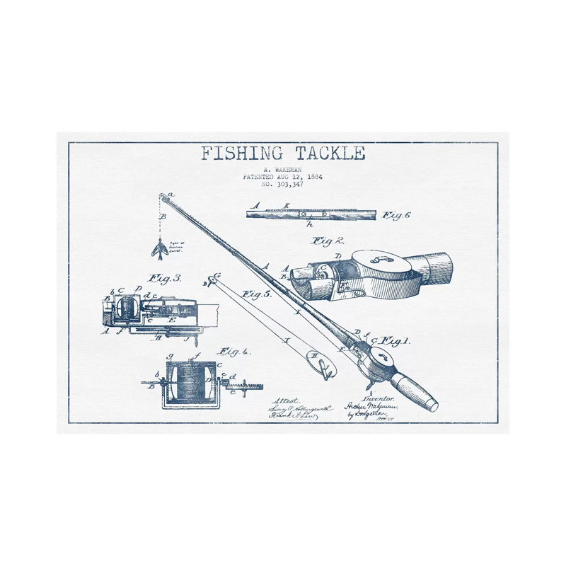 A. Wakeman Fishing Tackle Patent Sketch (Ink) by Aged Pixel - Wrapped Canvas Gallery-Wrapped Canvas Giclée