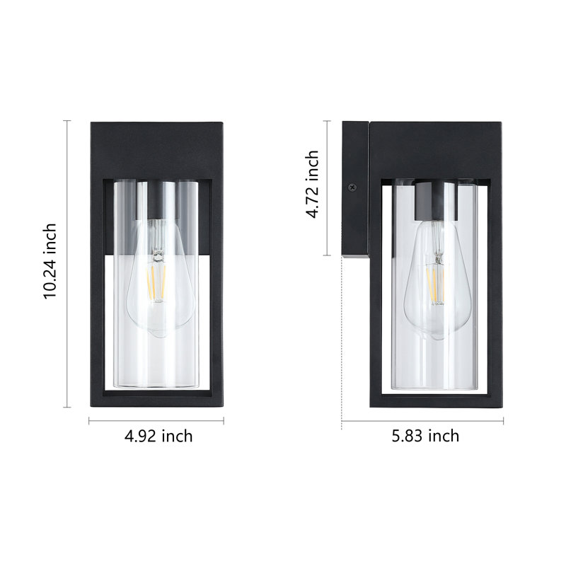 Outdoor Hardwired Wall Light Fixture, Exterior Porch Light With E26 Socket & Clear Glass Shade, Modern Wall Sconce For House Patio Garage Door