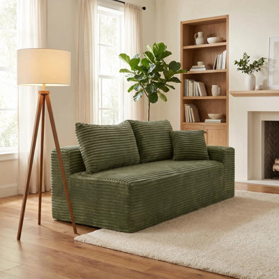 Ground-Hugging Modular Loveseat, Left Arm Frameless No-Legs 2-Seater Corduroy Cloud Sofa Component for Small Apartment Living Room