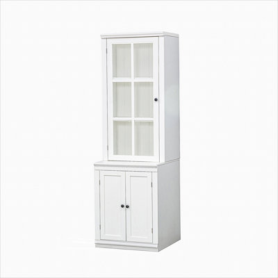 Vitrine haute 75,25 po avec porte simple en verre trempé, bahut avec porte à double action à gauche et à droite pour le salon, la cuisine, la maison, le studio ou l'espace de travail - Blanc