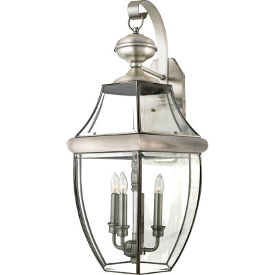Newbury 3-Light Pewter Outdoor Wall Lantern