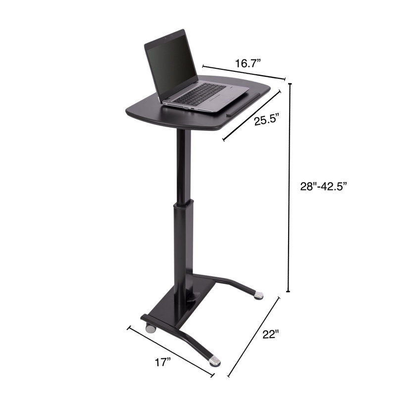 Black Adjustable Height Tilting Laptop Lectern with Wheels