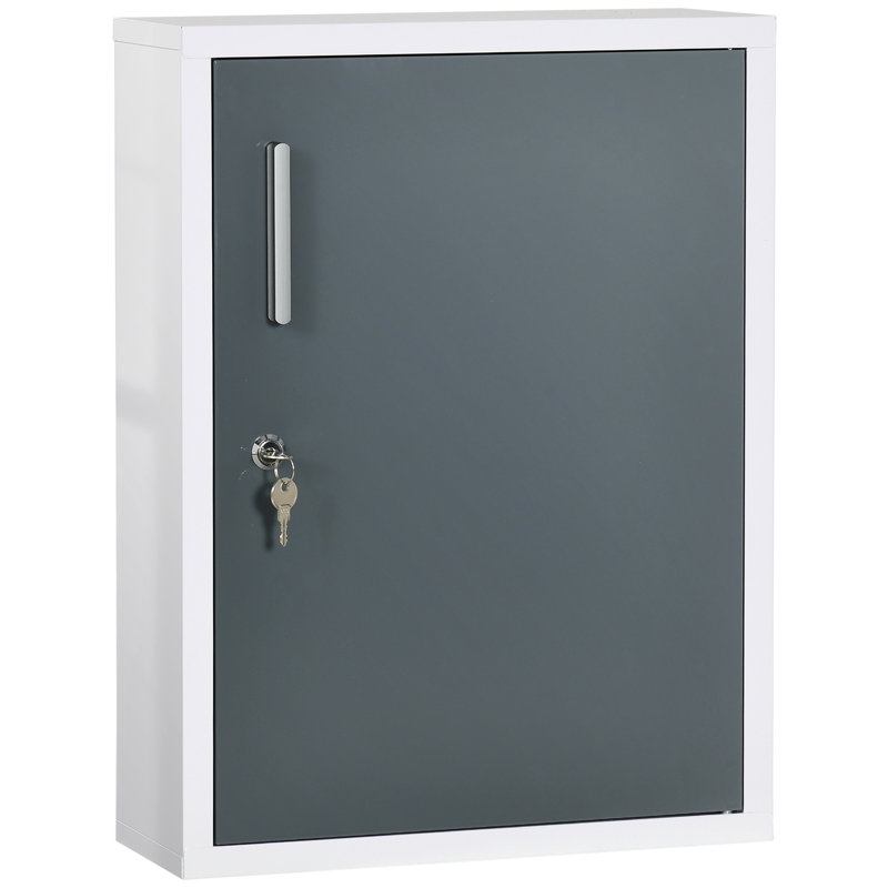 Armoire de rangement médicale pour salle de bain - verrouillable, tablettes à 3 niveaux, coffre-fort pour animaux de compagnie avec système de verrouillage, gris et blanc