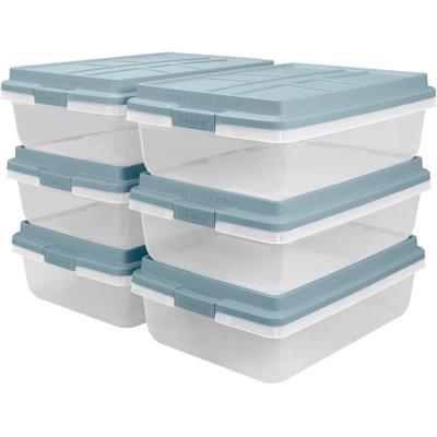 Hefty HI-RISE 40-Qt, 6-Pack Plastic Storage Bins with Lids, Smoke Bule