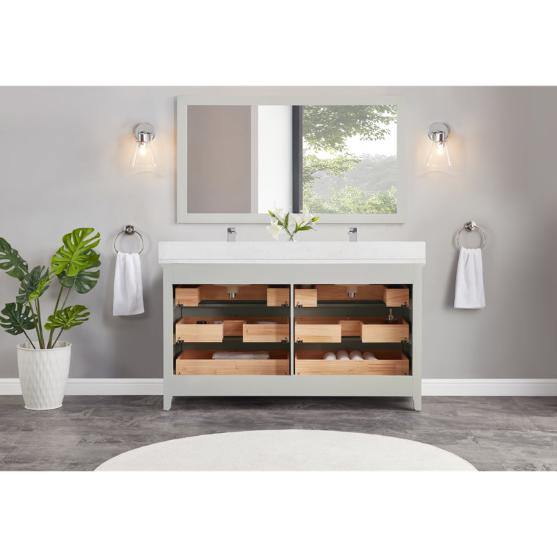 60" Solid Wood Sink Vanity  With 1' Artificial Stone Top, Silver