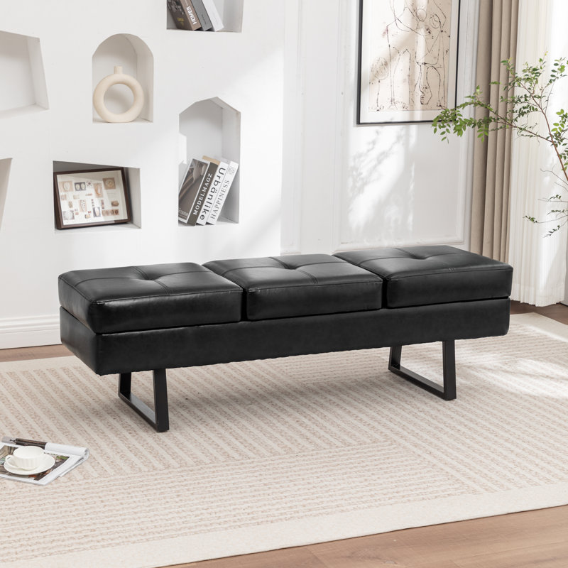 Banc de rangement rembourré en similicuir Charice, Noir