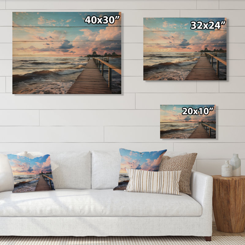 Jetée sereine Horizon II, reproduction sur bois naturel, H 10 po x l 20 po x P 0,78 po