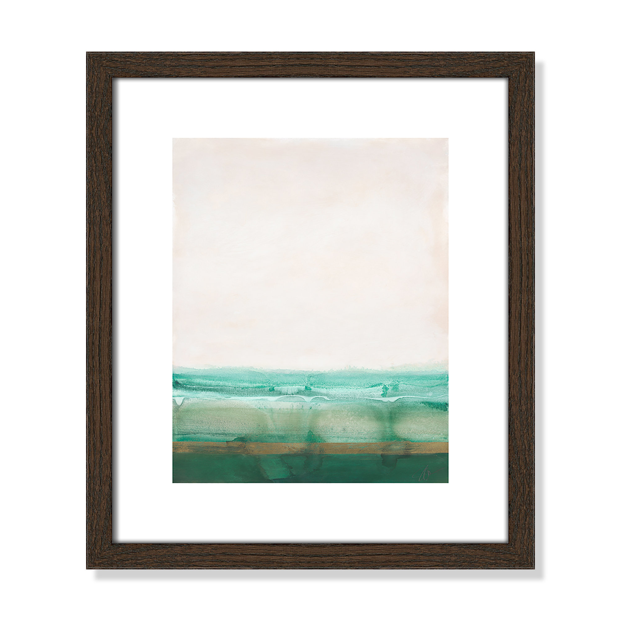 Emerald Shores by Filippo Ioco - Painting Print, Walnut Wood Framed Paper, 15" H x 13" W x 0.75" D