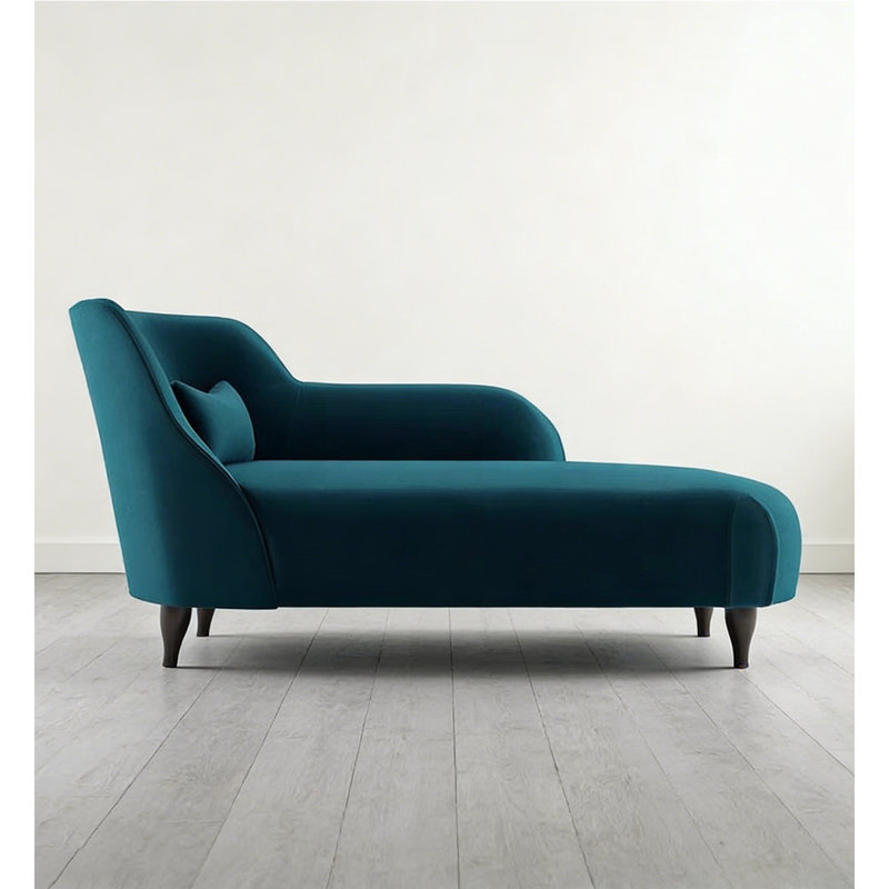 Chaise longue de style nordique en bois massif et velours, idéale pour la chambre à coucher et le salon.