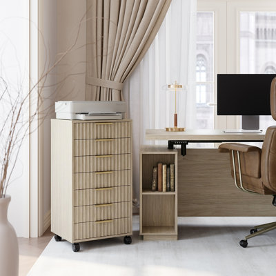 7-Drawer Wood File Cabinet with Fluted Drawer Fronts, Vertical Office Storage Cabinet