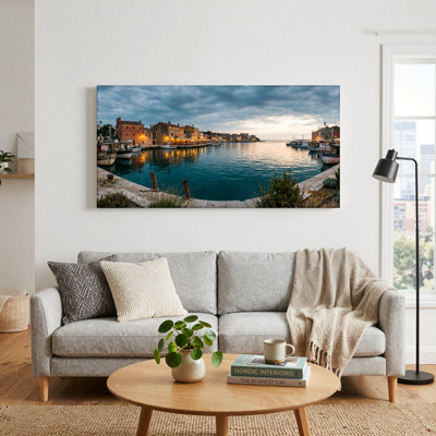 Ensemble de 1 tableau sur toile « Coucher de soleil sur le port »