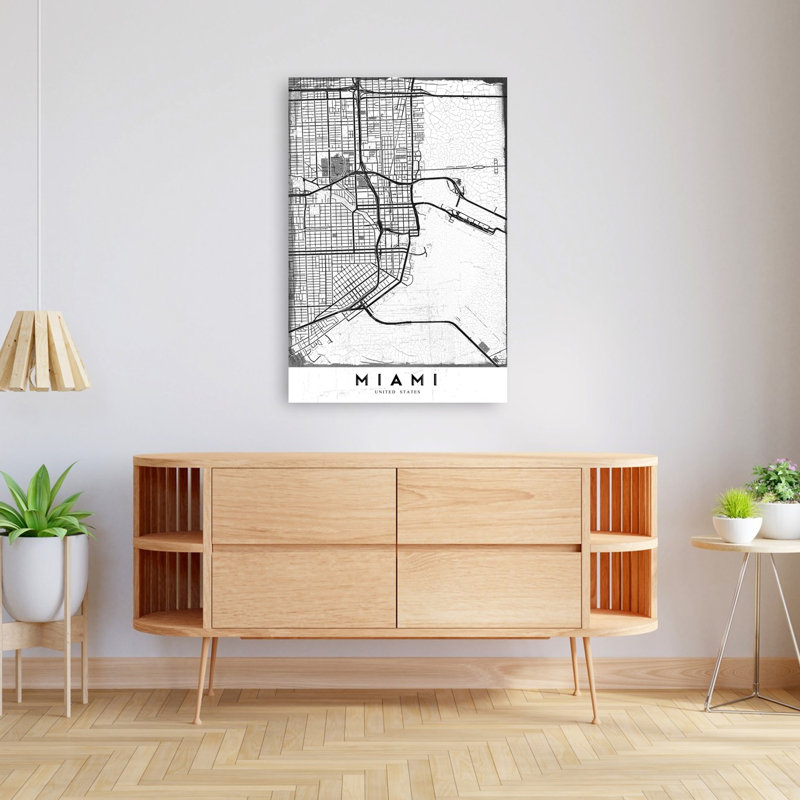 «Miami City Map Abstract City Contemporary», reproduction d'art murale, H 48 po x l 32 po