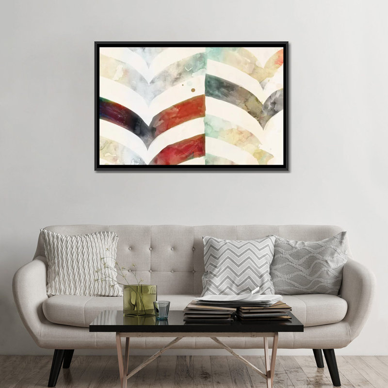 «Chevron Evening», reproduction sur toile, H 18 po x l 26 po x P 1,5 po, Toile avec cadre noir, Pas de tapis