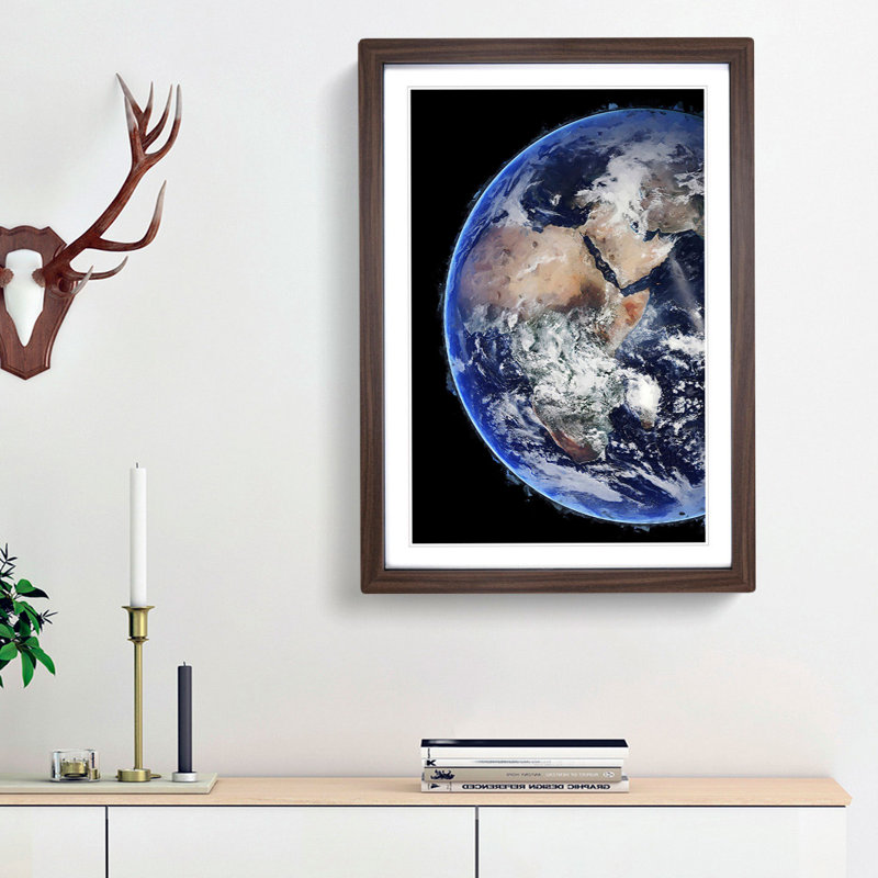 Eastern Hemisphere of Planet Earth - Picture Frame Graphic Art Print, 48cm H x 36cm W x 2cm D, Walnut Framed