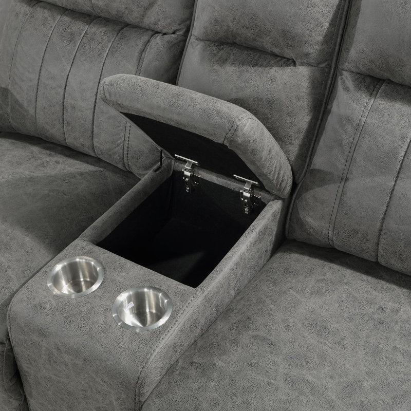 Grey Motion Sofa W/Dropdown Table, With Charger
