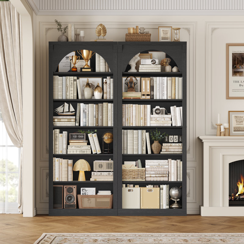 72.3"h X 29.5"w Arched 6-tier Bookcase With Thick Shelves, Black