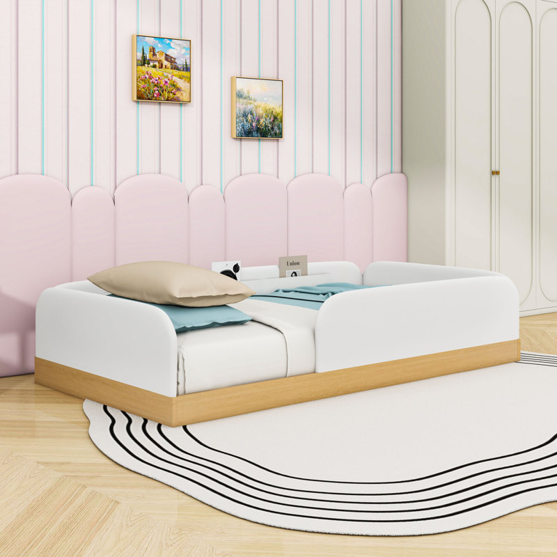 Twin Upholstered Platform Bed with Guardrail