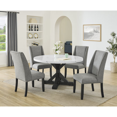 Modern Round Faux Marble Dining Set