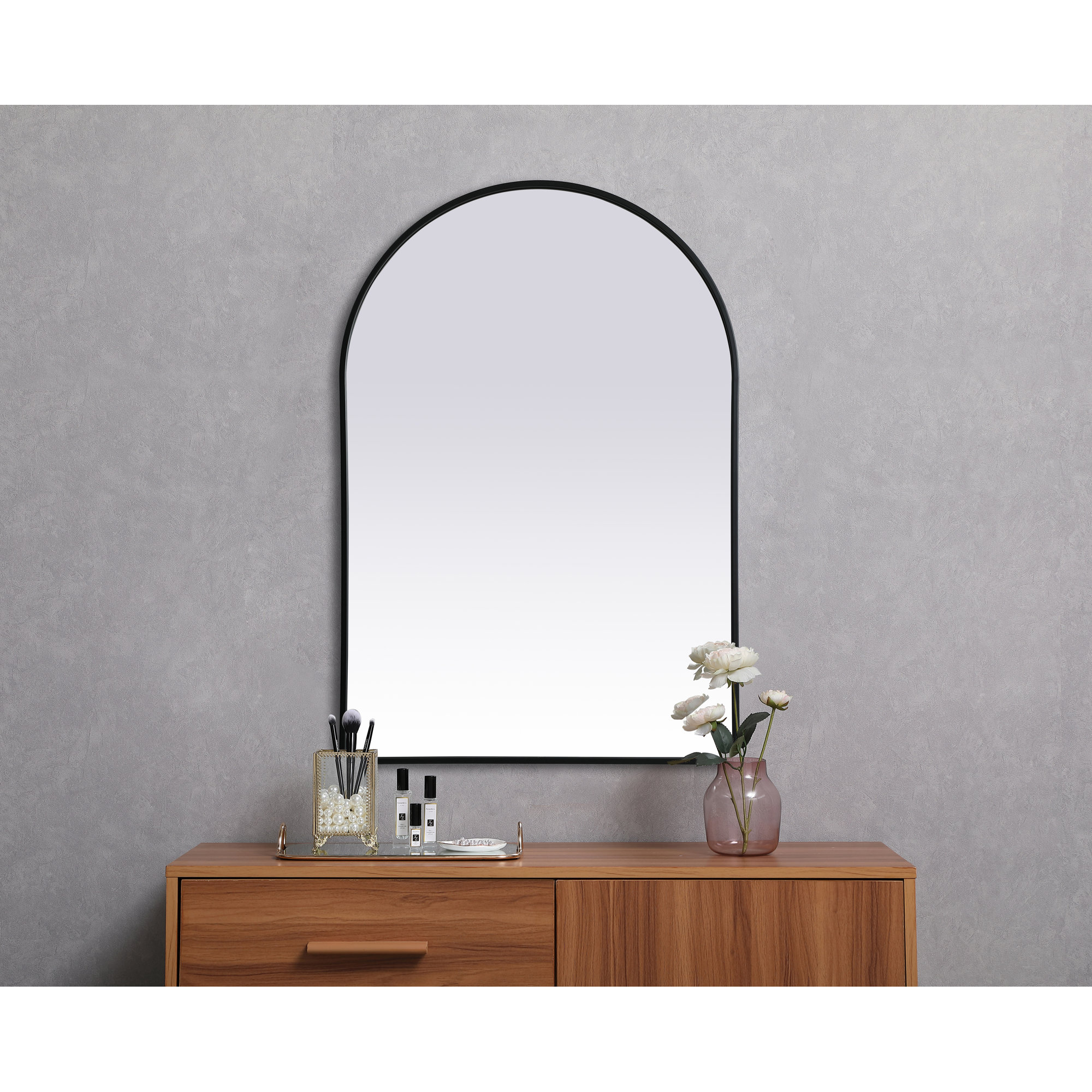 Sabine Metal Arch Wall Mirror, 40" x 27", Black