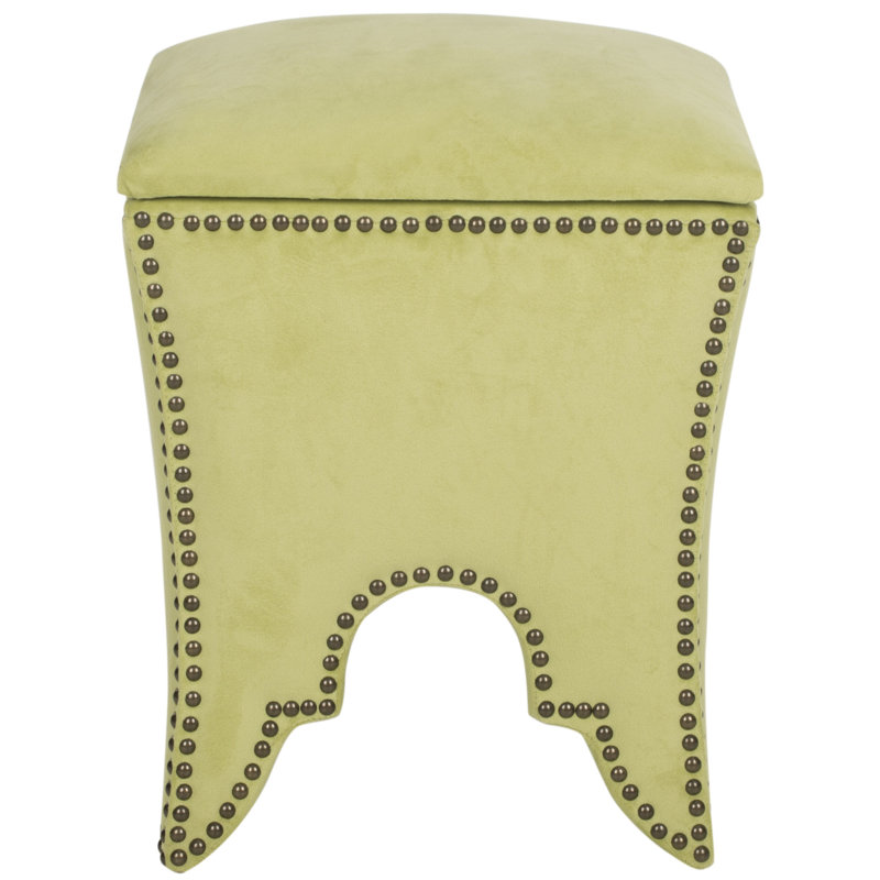 Upholstered Ottoman, Brass, Chartreuse