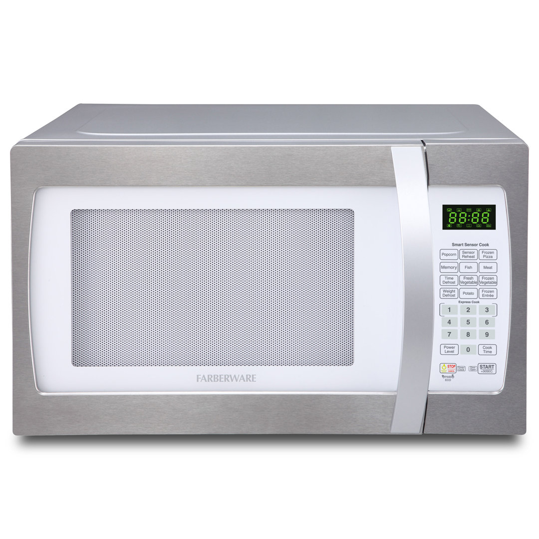Farberware Professional 1.3 Cu. Ft. 1100-Watt Microwave Oven with Smart Sensor Cooking, White and Platinum Farberware 