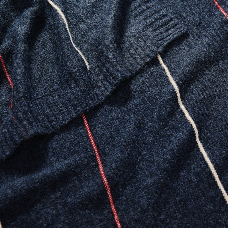 Jeté rayé en tricot Brooklyn Loom, Navy Blue