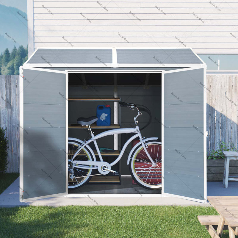 Resin Outdoor Storage Shed Waterproof Shed with Floor & Two Windows & Lockable Door, Tool Shed for Garden, Patio, Backyard