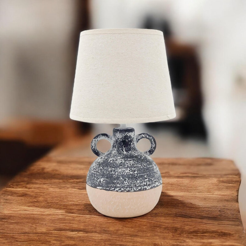 Durable 38cm Ceramic Table Lamp with Textured Base and Fabric Shade, Minimalist Design for Living Room or Bedroom Accent