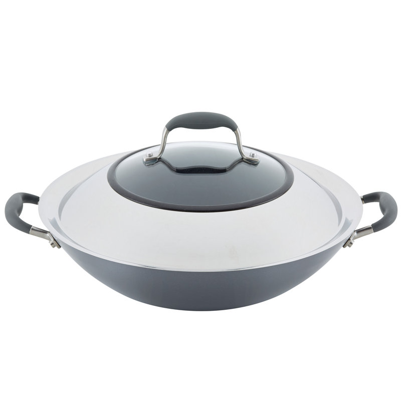 Anolon Advanced Home Hard Anodized Nonstick Wok with Side Handles and Lid, 14 Inch, Gray